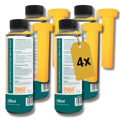 Produktbild von INOX GDI Einspritzdüsenreiniger Benzin Additiv 4x250ml – Reinigt Injektoren, Ventile & Kolbenböden | Für Direkteinspritzer & Saugrohrmotoren