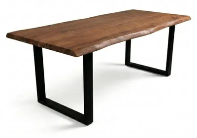 Produktbild von Baumkantentisch Cali 260 x 100 cm, Akazienholz massiv nussbaumfarben, 50 mm Tischplatte, Esstisch mit U-Metallgestell Schwarz, Industrial-Design
