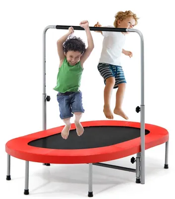 Produktbild von Klappbares Trampolin für 2 Personen, Fitness mit verstellbarem Haltegriff, bis 150 kg belastbar, Rot