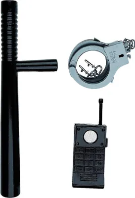 Produktbild von 3tlg. Polizeiset / bestehend aus Schlagstock, Handschellen und Walkie Talkie