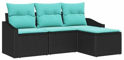 Image de Ensemble de Canapés avec coussin 4 pcs Noir polyrotin