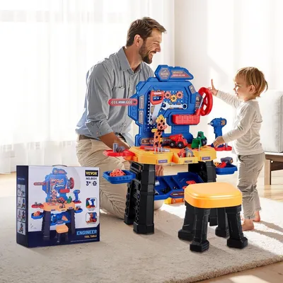 Produktbild von Kinder-Werkbank 181-teiliges Werkzeugset mit realistischen Werkzeugen und elektrischer Bohrmaschine