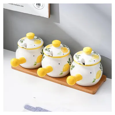 Zdjęcie produktu dla Zestaw ceramicznych pojemników na przyprawy z pokrywkami