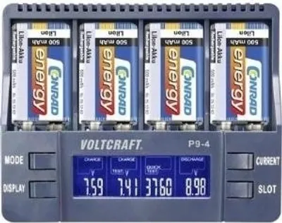 Zdjęcie produktu dla VOLTCRAFT 9V-Block-Ladegerät NiCd, NiMH, LiIon P9-4 9 V Block (1527210)