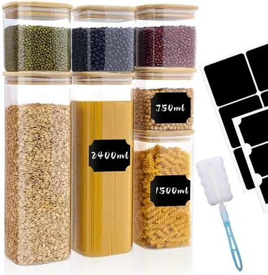 Zdjęcie produktu dla Szklane słoiki z pokrywkami, zestaw 7 sztuk, pojemność 750–2400 ml, uniwersalne
