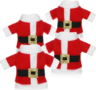 Produktbild von com-four® 4x Weihnachtsbestecktasche in Weihnachtsmannmantel Motiv - Weihnachtstischdekoration - Christmasbeutel für Besteck