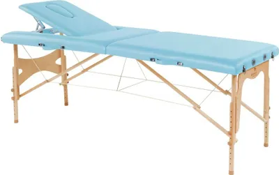Produktbild von Behandlungsliege, Massageliege, Liege klappbar, mobil, Höhe 57-85 cm, aus Holz, Farbe:55 himmelsblau