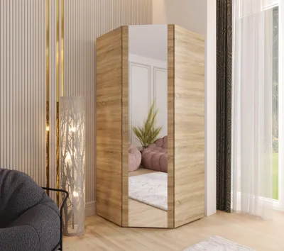Produktbild von Eckkleiderschrank Sonoma Eiche 192x80x46 cm – Drehtürenschrank mit Spiegel, 2 Kleiderstangen und Einlegeböden – Schlafzimmerschrank