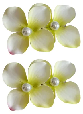 Produktbild von 2er-Pack Sommer-Haarspangen mit Farbverlauf und Hortensien-Doppelblüten-Design, verziert mit Imitationsperlen, Haarspangen für Ponyfrisuren und seitliches Haar, Sommer-Haaraccessoires