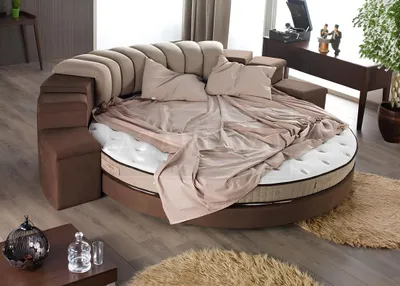 Produktbild von Rundes Bett Moderne Design Luxus Polster Rund Betten Textil Stoff Rundbetten