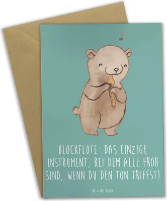 Produktbild von Mr. & Mrs. Panda Klappkarte Blockflöte Freude - Meeresbrise - Geschenk, Lernen, osterkarten, Musikinstrument, Musiker, dankeskarten, Tenorblockflöte, Bassblockflöte
