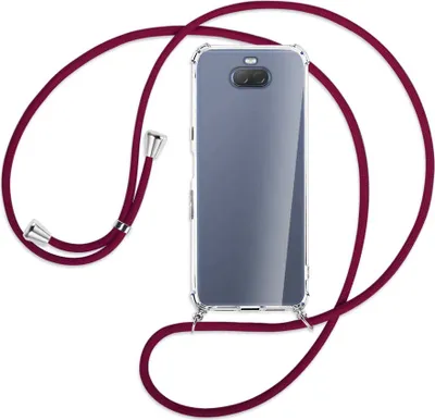 Produktbild von Handykette Backcover-Schutzhülle mit Band (Metall silberfarben) für Sony Xperia 10 - dunkelrot