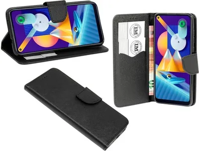 Produktbild von cofi1453® Buch Tasche "Fancy" kompatibel mit SAMSUNG GALAXY M11 (M115F) Handy Hülle Etui Brieftasche Schutzhülle mit Standfunktion, Kartenfach Schwarz