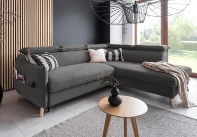 Produktbild von MIUFORM Sweet Harmony - Ecksofa mit Bettfunktion und Bettkasten L-FORM RECHTS - 253x208cm - Velours Dunkelgrau - Sofa Schlafsofa Couch