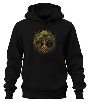 Productafbeelding van Keltische levensboom Yggdrasil, Vikingen Valhalla, Noordse uni hoodie, zwart, maat S