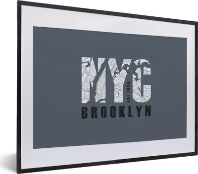 Produktbild von MuchoWow® MuchoWow® Gerahmtes Poster New York - Brooklyn - Blau 40x30 cm - Poster mit zchwarzem Bilderrahmen - Bilderrahmen - Poster im Rahmen