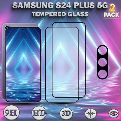 Produktbild von 1-Pack Samsung S24 Plus 5G Displayschutzfolie & 1-Pack Kameraschutz - Gehärtetes Glas 9H - Super Qualität 3D