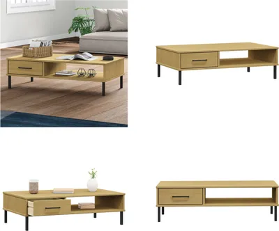 Zdjęcie produktu dla vidaXL Stolik kawowy OSLO z metalowymi nogami brązowy z litego drewna sosnowego - Stolik kawowy - Stoliki kawowe - Stolik boczny - Stolik pod sofę