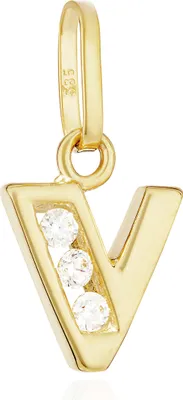 Produktbild von NKlaus Buchstabe V Kettenanhänger klein 585 Gelb Gold 14 Karat 10x7mm Alphabet Zirkonia weiß 13374