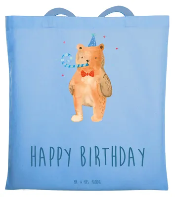 Produktbild von Mr. & Mrs. Panda Jutebeutel Bär Geburtstag - Sky Blue - Geschenk, Tragetasche, Happy Birthday, Beutel, Alles Gute, Glückwunsch, Schultasche, Teddy, Tote Bag, Tasche