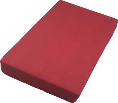 A red fitted sheet is shown on a white background.