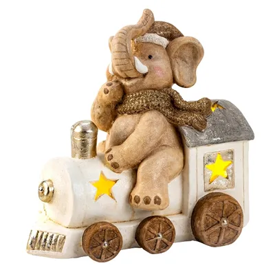 Produktbild von Winter-Elefant auf Lok mit LED-Licht h=33cm b=33cm