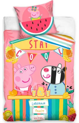 Imagen del producto de Carbotex, juego de sábanas de algodón 140x200, diseño Peppa Pig, color azul, modelo PP203062. Funda de almohada 70x90, modelo C24