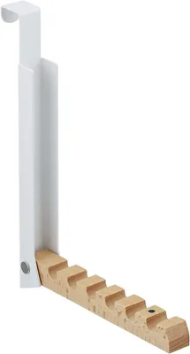 Image de Crochet de porte pliable - À suspendre - Penderie pour 6 cintres - Métal et bois - Adapté aux portes d'une épaisseur maximale de 2 cm - Blanc