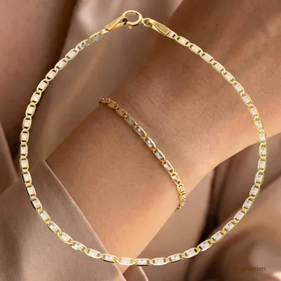 Produktbild von Armkette echt Gold 375 (9 kt) bicolor mit Diamantschliff 19 cm lang