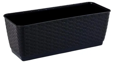 Produktbild von Blumentopf Blumenkasten Balkonkasten Rattan Optik inkl. Untersetzer anthrazit L 40 cm