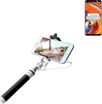 Produktbild von K-S-Trade Selfie Stick kompatibel mit Leagoo M9 Pro Selfiestick kabelgebunden Monopod mit Kabel Stab Stange Selfportrait Handheldstick schwarz 1x