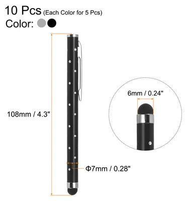 Produktbild von 10Stk Glitzer Strass Stylus Stifte fš¹r Touchscreens Universal Metall Kapazitiver Stift fš¹r Handy Alle Kapazitiven Touchscreen Ger?te Schwarz/Silber