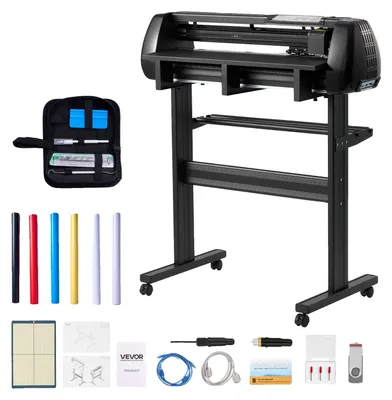 Produktbild von VEVOR Vinylschneider Maschine, 870 mm maximale Futterbreite, doppelte Klingen, einstellbare Kraft und Geschwindigkeit, LED-Display, Vinyl Plotter Cutter Drucker Bundle mit Aufkleberblättern, Transferfolie, Signmaster Software, 720 mm, Set-a