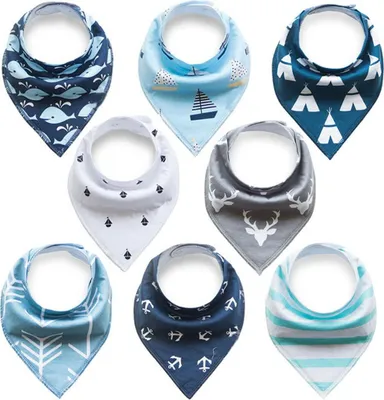 Produktbild von Baby Dreieckstuch Lätzchen 8er Pack Halstuch Spucktuch Lätzchen mit Druckknopf für Baby Jungen und Mädchen Kleinkinder Saugfähig Weich Größenverstellbar（Zufällige Farben）
