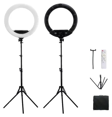 Immagine prodotto di Lampada ad anello da 22 pollici, bianca, 100 watt, con luce bicolore regolabile da 3200K a 5600K