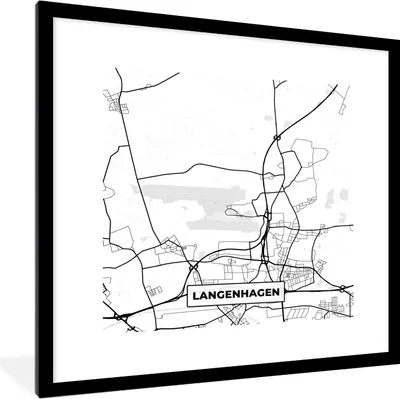 Produktbild von MuchoWow® Gerahmtes Poster Stadtplan - Karte - Langenhagen - Karte 40x40 cm - Poster mit Schwarzem Bilderrahmen Wandposter Rahmen Foto Bilder - Poster - Plakat im Rahmen