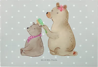 Produktbild von Mr. & Mrs. Panda Schneidebrett Bär Kind - Grau Pastell - Geschenk, Mutter, Brotzeitplatte, Mama, vesperbrett, Muttertag, Glas Schneideplatte, Mutti, Frühstücksbrett