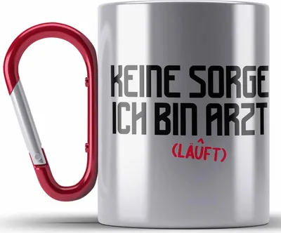 Produktbild von Trendation - Arzt Geschenk Edelstahl Tasse Karabiner Lustig Männer Geschenkidee Karabiner Edelstahl Tasse Karabiner Edelstahl für Arzt Krankenhaus Ärzte (Rot)