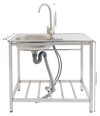 Obrázek produktu pro Venkovní kuchyňský dřez, nerezová ocel, volně stojící design, stříbrný