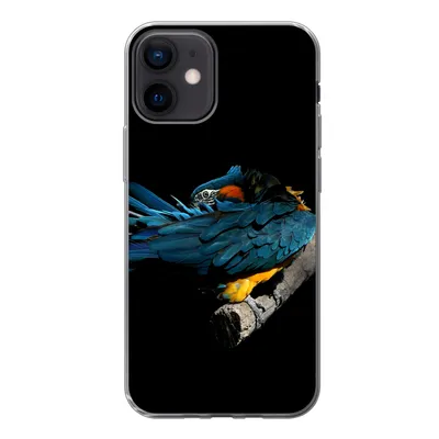 Produktbild von MuchoWow® Handyhülle Schutzhülle Hülle für iPhone 12 Vogel - Federn - Zweig - Schwarz Silikon Softcase Handy Hülle - Schutzhülle