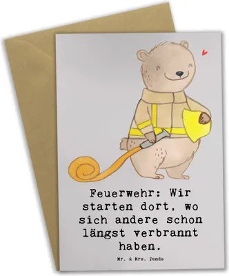 Produktbild von Mr. & Mrs. Panda Beileidskarte Feuerwehrmann Helden - Grau Pastell - Geschenk, Berufspassion, glückwunschkarten, weihnachtskarten, abiturkarte, genesungskarte, Flammen