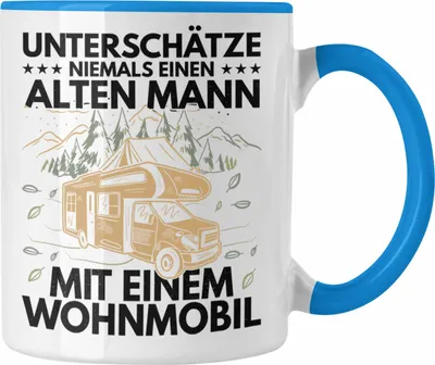 Produktbild von Trendation - Unterschätze Niemals Einen Alten Mannin Einem Wohnmobil Tasse Geschenk Camper Wohnmobilfahrer Geschenkidee Lustig (Blau)