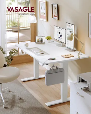 Produktbild von VASAGLE Elektrisch Höhenverstellbarer Schreibtisch, Stehpult mit Typ-C und Kabelmanagement für Home Office, 120 x 80 cm, Weiß
