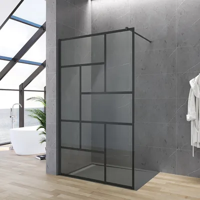 Produktbild von Walk in Dusche Duschabtrennung Duschwand Duschtrennwand Glas matt schwarz 100x200 cm 8 mm Einscheibensicherheitsglas mit Nano Stabilisator aus Edelstahl Wandprofil mit Verstellbereich