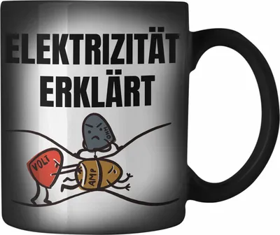 Produktbild von Trendation - Elektriker Farbwechsel Zauber-Tasse Geschenk Elektromeister Lustiger Spruch Männer Geschenkidee Elektrizität Erklärt Watt Volt Ohm (Schwarz)