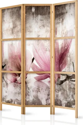 Produktbild von Paravent Blumen Magnolien 135x171 cm - 3-teilig - einseitig - eleganter Sichtschutz - Raumteiler - Trennwand - Raumtrenner - Holz - Design Motiv - Deko - Japan b-C-0390-z-b