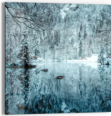 Produktbild von DEQORI Glasbild Echtglas 30x30 cm 'Winterspiegelung' Wandbild Bild modern Deko