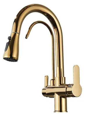 Produktbild von 3-Wege Küchenarmatur NORDIC mit Wasserfilter-Anschluss, herausziehbare Brause, 360° schwenkbar, getrennte Wasserwege, Keramikkartusche Gold