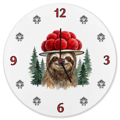 Produktbild von Faultier mit Bollenhut Wanduhr aus Alu Schwarzwald Motiv