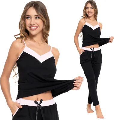 Produktbild von Eleganter zweiteiliger Damen-Pyjama mit Trägern und langer Hose MORAJ L